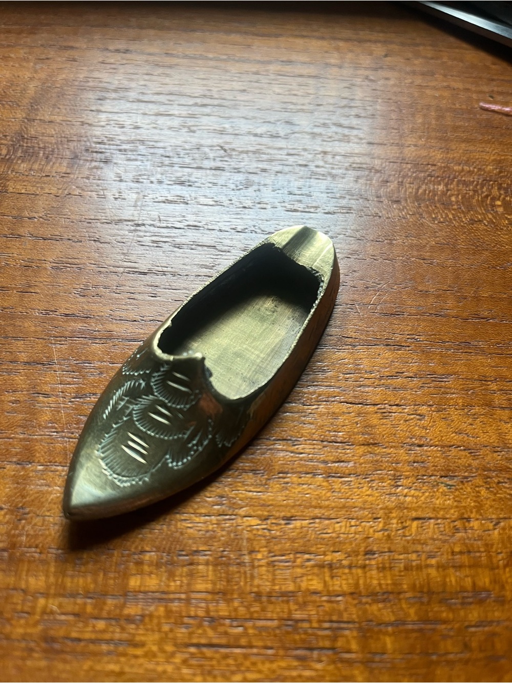 Vintage Shoe Brass Ashtray Etched Ornate Solid Brass Ashtray